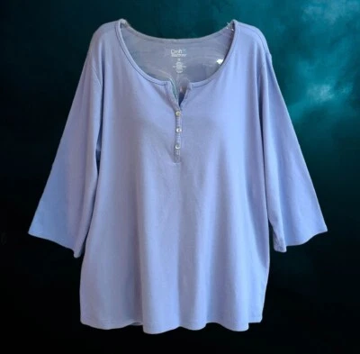 Croft & Barrow Womens Henley Top Blouse 3/4 Sleeves 100% Cotton Blue Size 2X - Image 1 of 4