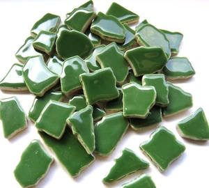 Medium Green Ceramic Jigsaw Shaped Mosaic Tiles- 50 Tiles - 4-20 mm x 4 mm - Picture 1 of 1