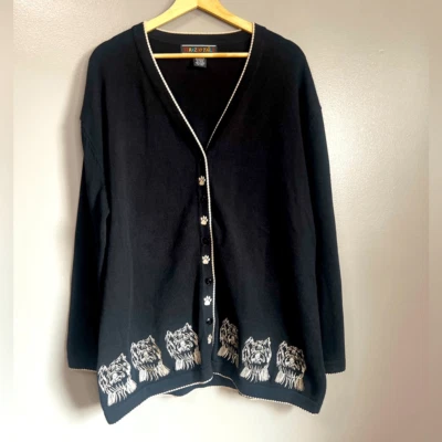 Terazzo Tails button down cardigan embroidered terrier dog show artsy office 2X - Image 1 of 4