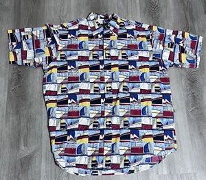 Men's Nautica Button Up Sailboat Design Short Sleeve Shirt Multicolor Size Large - Picture 1 of 7