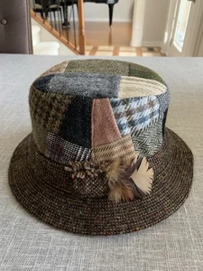 Hanna Hats Patchwork Tweed Walking Hat Wool Handcrafted Donegal Ireland L Mint - Picture 1 of 8