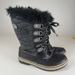 Sorel Tofino Big Girls Youth Size 3 Tall Snow Boots Waterproof Black Faux Fur* - Picture 1 of 10