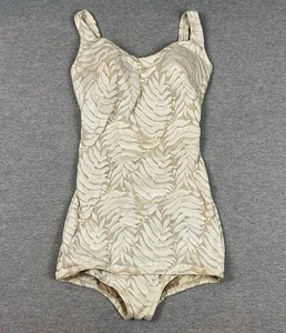 Traje de baño vintage rosa Marie Reid marfil estampado botánico pinup para mujer 12 modesto - Imagen 1 de 12