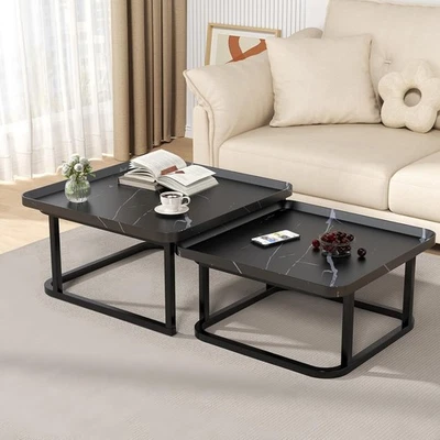 Square Nesting Coffee Table Set of 2, 23.6"+19.7" Nesting Tables,Small Square... - Image 1 of 4