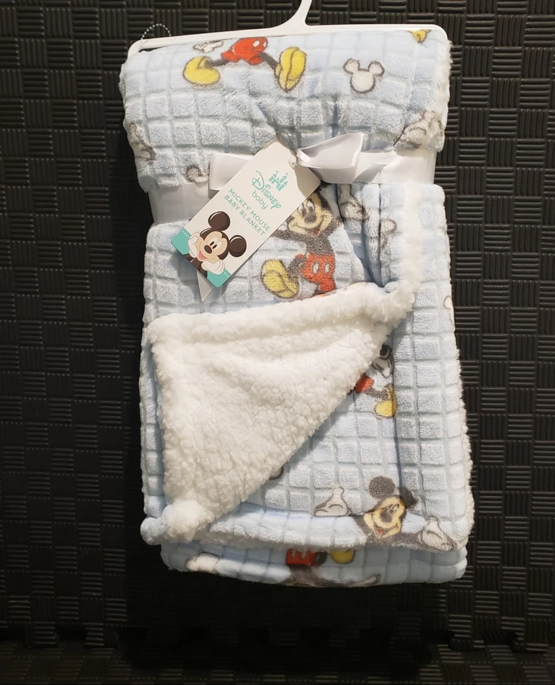 Disney Bebé Mickey Mouse Bebé Manta Azul Blanco Sherpa NUEVO Foto 1 de 4