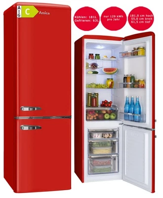 Amica Retro Kühl-Gefrierkombination Rot 244L EEK C 55cm breit Kühlschrank B-Ware - Bild 1 von 4