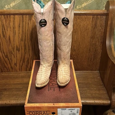 CORRAL PINK BLUSH CAIMAN TALL TOP SIZE 8 WESTERN BOOTS MSRP $600 - Image 1 of 4