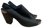 Eileen Fisher Sandals Womens 8 Black Heels Peep Toe Nubuck Leather Artsy Casual