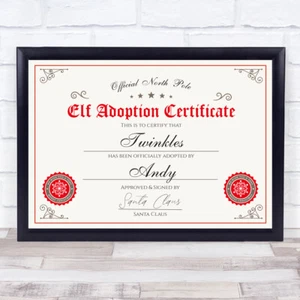 Impresión de premio certificado personalizado de adopción de elfos de Navidad - Imagen 1 de 1