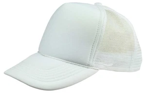 WHITE Trucker Hat Brand New - WHITE Mesh WHITE Foam Mesh Cap Adjustable Snapback - Picture 1 of 2