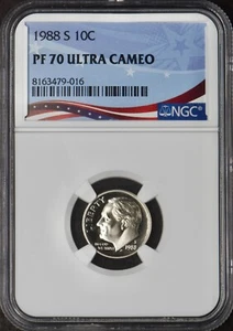 1988-S Roosevelt Dime - NGC PF70 Ultra Cameo - Flag Label - ✪COINGIANTS✪ - Picture 1 of 2