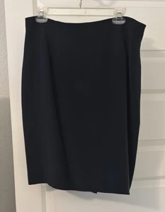 VTG Chaus Sz 16 Solid Black 100% Silk Slip Midi Skirt Career Preppy Work Wear - Picture 1 of 16