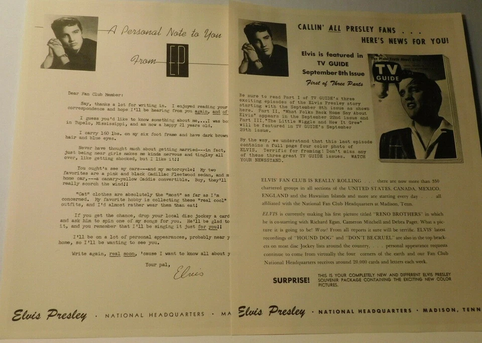 Elvis Presley Repro Fan Club Letters 2 pieces - Image 1 of 1