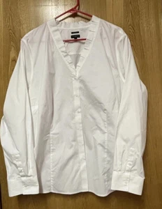 Talbots White Button Cuffed LS Button Down Stretch Detailed Neck Career Top 20W - Picture 1 of 4