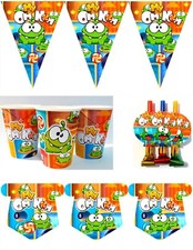Om Nom Party Birthday Banner Plate Cup Goodie Bags Favor Box Hat Party Toppers