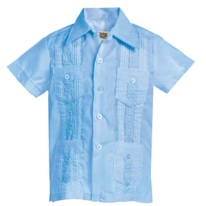 Camicia cubana manica corta guayabera blu chiaro plotone bambini bambini ragazzi matrimonio - Foto 1 di 1