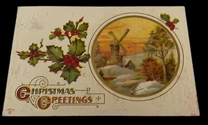 Postcard Antique 1911 Christmas Greetings Posted Windmill Holly Coal Port PA - Picture 1 of 11