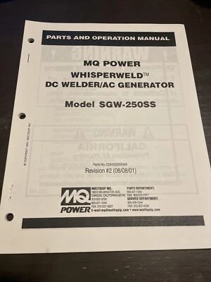 WHISPERWELD SGW-250SS OPERATING INSTRUCTIONS PARTS MANUAL MQ Multiquip Welder - Image 1 of 4