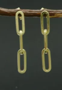 3 Link Paper Clip Drop/Dangle Earrings Jewelry Gift 14k Yellow Gold Plated - Picture 1 of 4
