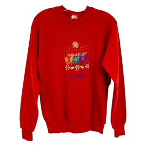 JERZEES Vintage 1995 Utah Reindeer Sweatshirt Red Rainbow Christmas 90s Mens M - Picture 1 of 7