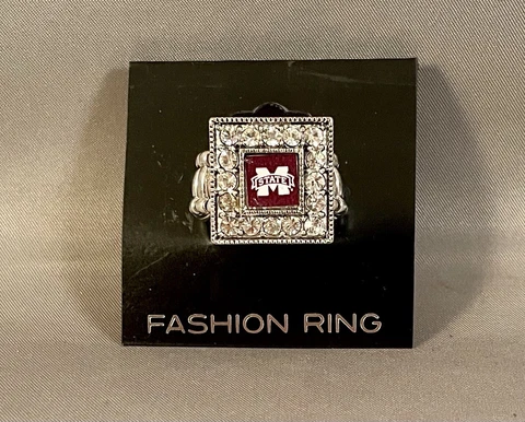 Mississippi State Bulldogs Square Silver Tone Fashion Stretch Ring New NCAA Cover