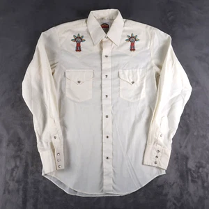 Vintage 80s Miller Ivory Pearl Snap Embroidered Western Rockabilly Shirt 15-34 - Picture 1 of 13