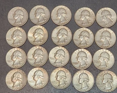 Lot of 20 Silver Quarters collection Washington Silver Coins 25c cents ALL 1964 - Image 1 of 4