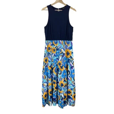 Maxi Vestido Donna Morgan Floral en Niveles Talla 6 Azul Marino Amarillo Deanna Tank Foto 1 de 4