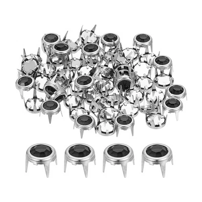 80 Pcs Rhinestone Studs, 6mm Round Rivets Claw Beads Nailhead, Silver/Black - Image 1 of 4
