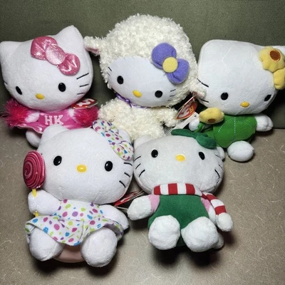 5 Hello Kitty NWT Ty Beanie Babies Baby Plush Sheep Christmas Cheerleader 2012  - Image 1 of 4