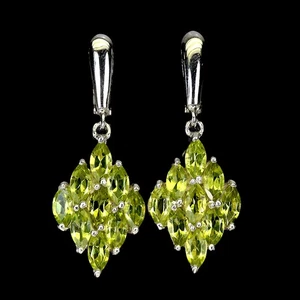 925 Sterling Silver Earrings Marquise Peridot 7x3.5mm Natural Gemstone Jewelry - Picture 1 of 13
