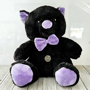 11" Black & Purple Bear with Squeaky Squeezable Belly and Embroidered Eyes Plush - Picture 1 of 22
