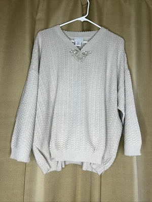 Blair women's Knit  Sweater  3/4 Sleeve Pullover V Neck  2XL USA Cottagecore - Image 1 of 4