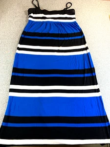 I.N.C. International Concepts Maxi Dress Women XL Blue Black Striped A-Line Boho - Picture 1 of 8