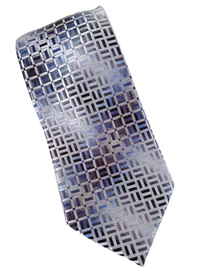 Stacy Adams Signature Gold Mens Tie Blue Gray Geometric Design 59” - Image 1 of 3