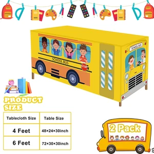 2Pcs Rectangle Tablecloth Cover 6Ft School Bus Washable First Day of Party - Picture 1 of 7