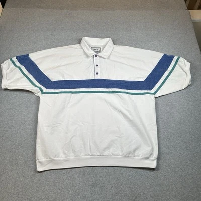 Vintage Huk-A-Poo Short Sleeve Shirt Mens XL Collared White Blue Green Stripes - Image 1 of 4