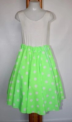 Girls 50’s Bright Green White Dotted Skirt Fancy Dress Costume Age 8 9 10 11 12 - Image 1 of 2
