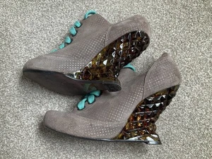 Brown Suede Leather Wedge Heels Rockabilly Vintage Retro UK 7 EU 40 Miss L Fire - Picture 1 of 10