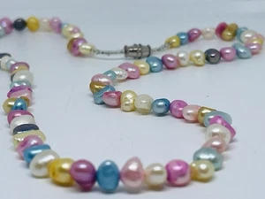 Collana girocollo perle d'acqua dolce barocche pastello multicolore naturale originale 16" - Foto 1 di 15