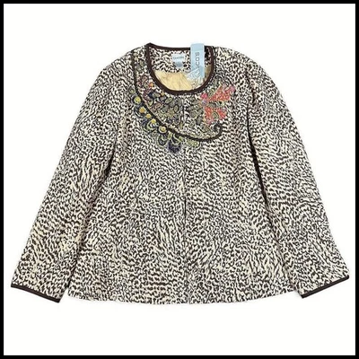 Chicos Jelica Animazing Animal Print Beaded Embroidered Jacket Topper Womens 2 L - Image 1 of 4