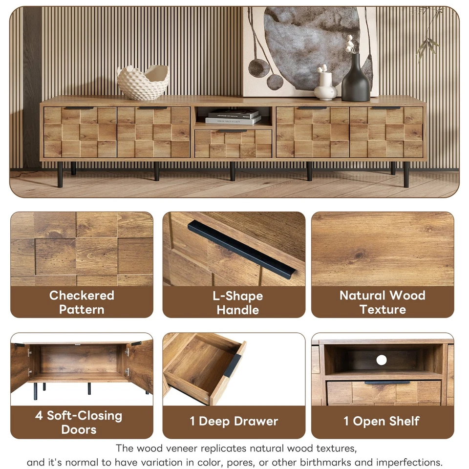 Suporte de TV centro de entretenimento 78" mídia de TV de madeira com armazenamento para 85 75 65 pol TV - Imagem 1 de 4