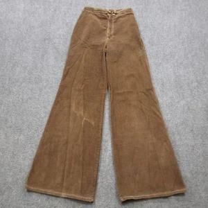 Vtg Pants Women 24x31 Brown Corduroy Wide Belted Belle Bottoms Pockets Flare 70s - Picture 1 of 24