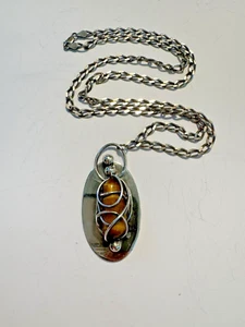 Vintage Estate DANSK SMYKKEKUNST D.S. Collar Dinamarca Plata de Ley Ojo de Tigre - Imagen 1 de 14