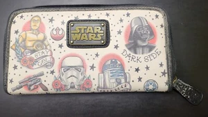 Loungefly Star Wars Tattoo Wallet Boba Fett Death Vader Chewie Organizer Zip 8x4 - Picture 1 of 7