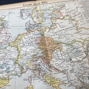 Year 1560 Europe 1920's Antique Color  Map Folded Frameable  Wall Art - Picture 1 of 15