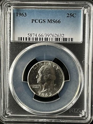 1963  25C Washington Quarter Dollar PCGS MS66   39762632 - Image 1 of 2