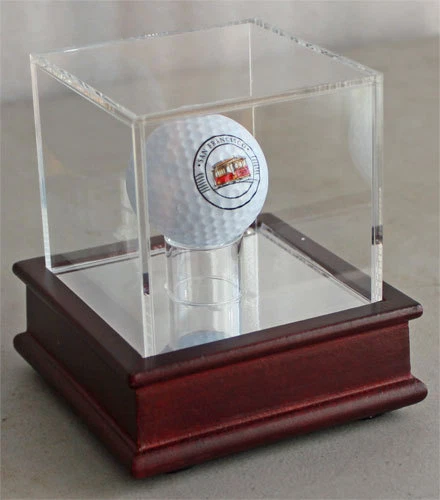 DisplayGifts™ Golf Ball Holder Cube on a Cherry color Stand