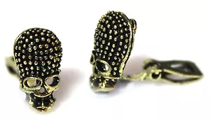 Bronze Skull Clipon Clip-on Earrings Womens Ladies Goth - Picture 1 of 1
