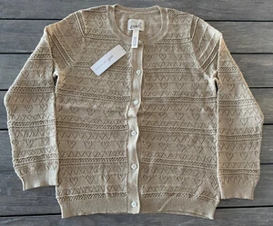 NWT Peek Girls Gold Pointelle Cardigan Retails $52 - Picture 1 of 4
